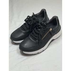 Women's Black Sneakers Size 7.5 Side Zipper Casual Walking Comfort Shoes Lace Up